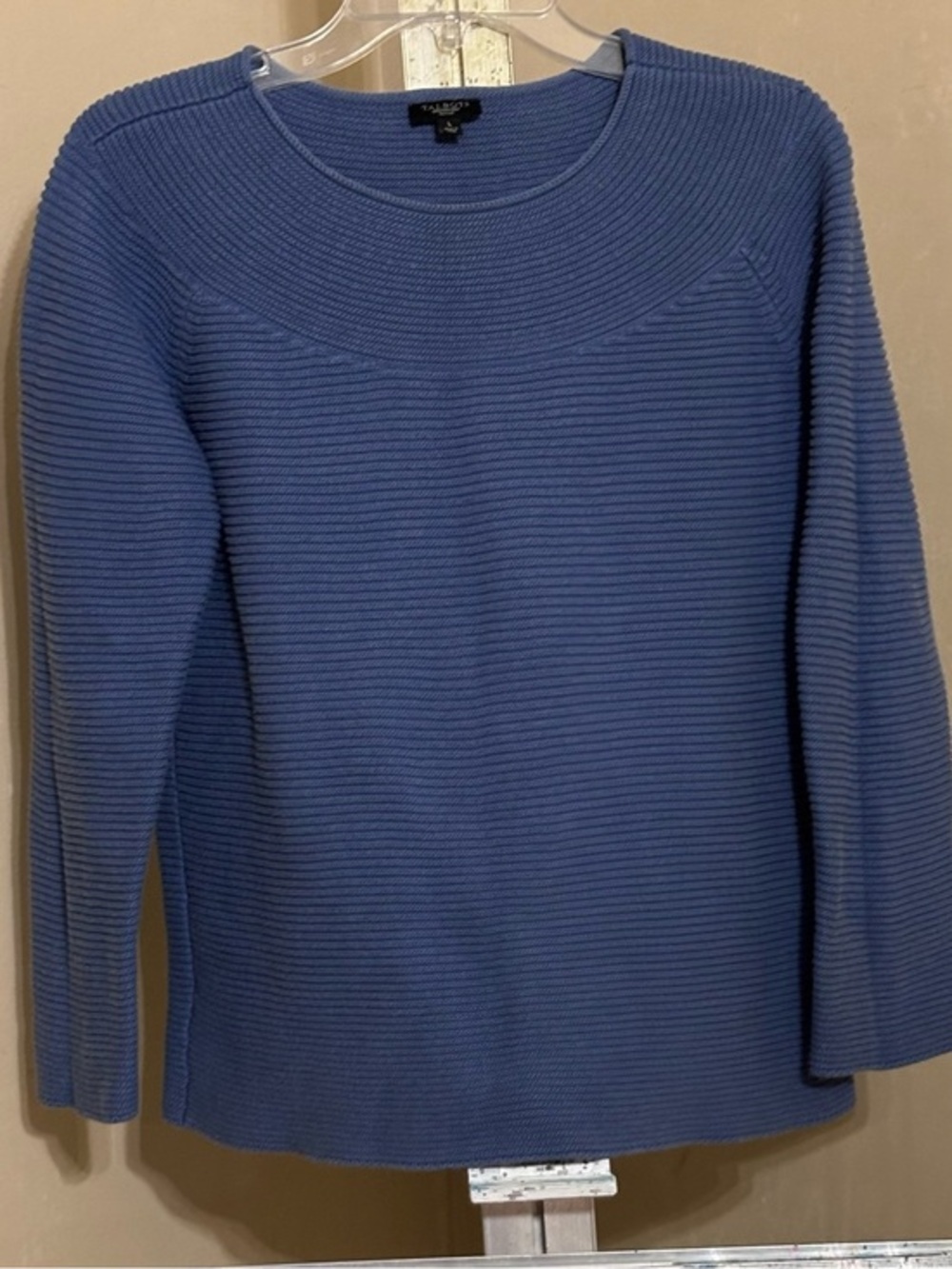Talbots Petites Cornflower Blue Ribbed Scoop-Neck Sweater Sz L